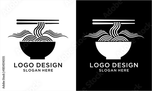 Minimalist Noodle Bowl Logo Design with Chopsticks.