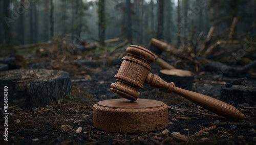 Judge Gavel Against Deforestation Symbolizing Environmental Law and Forest Protection