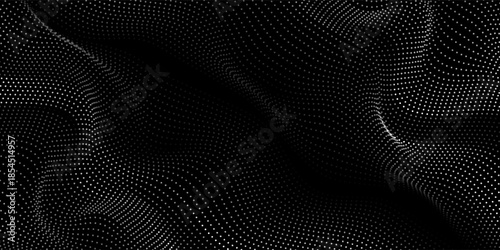 Dot white black wave technology texture background. Abstract big data digital concept. 3d rendering.