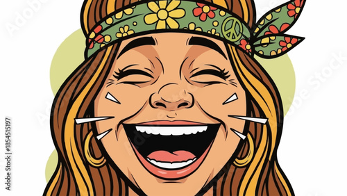 Woman with Headband and Happy Expression.