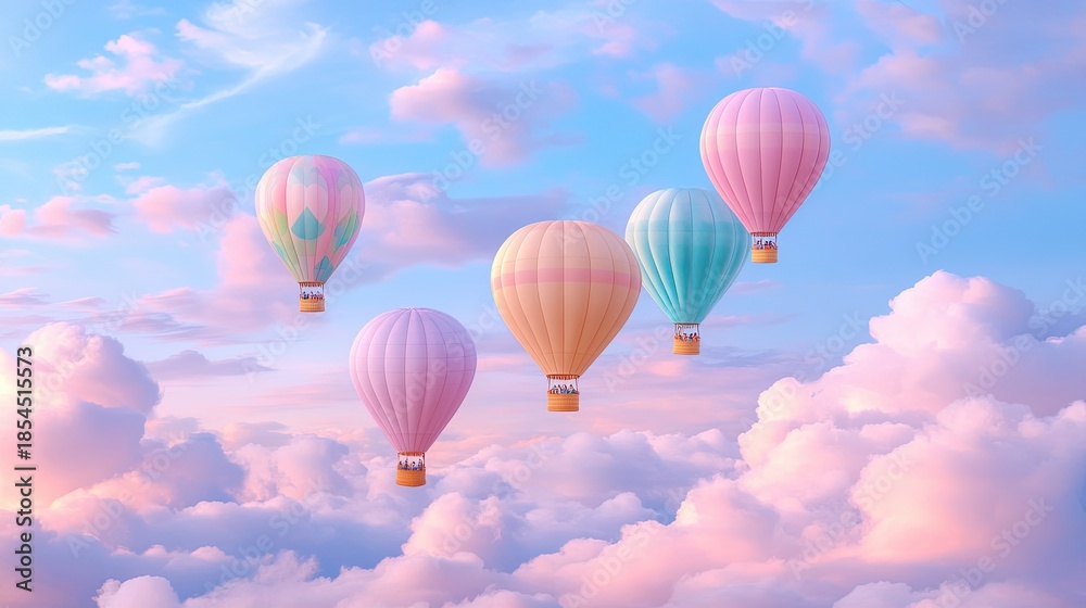 Obraz premium Charming Hot Air Balloons in Pastel Sky