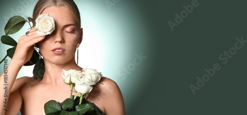 Beautiful blonde woman hold...