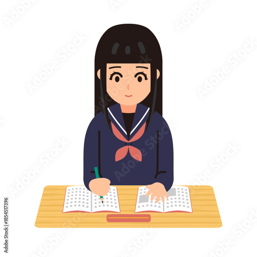 勉強する女子学生のイラスト