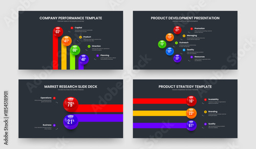 Sales Campaign 4 5 2 3 Option Diagram Slideshow Layout Set. Simple Development Four Five Two Three Step Chart Slide Template Vector Illustration Bundle.