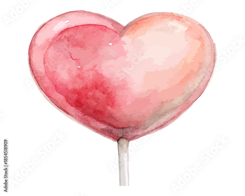 Heart Lollipop Watercolor  vector illustration isolated on white background