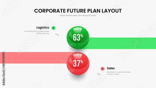 Enterprise Report Frame Layout Vector Illustration. Investor Plan Two Step Infographic Presentation Design. Minimal Planning 2 Option Diagram Slide Template.
