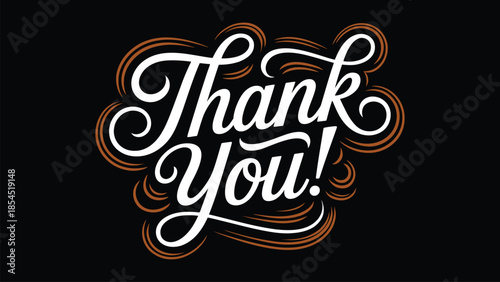 Thank you bold hand lettering typography with vintage script style and glowing outline on dark background for appreciation gratitude greeting card design