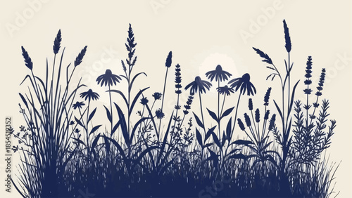 Silhouette of Wildflowers and Grasses.