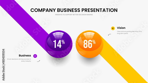 Minimalist Report Slide Layout Vector Illustration. Investor Profile 2 Step Graph Slideshow Template. Digital Introduction Two Option Diagram Frame Design.