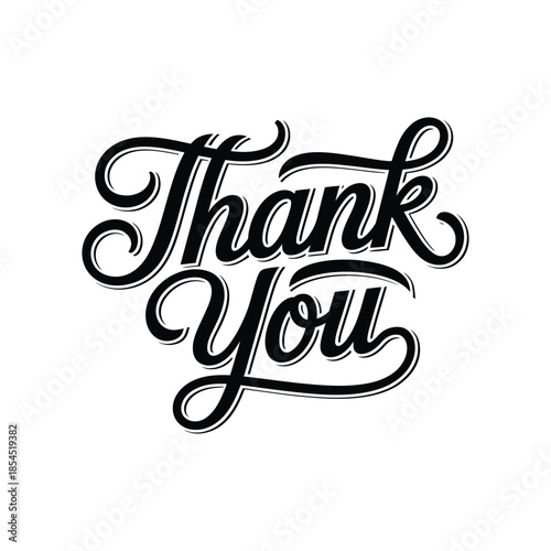 Thank you elegant hand lettering typography in black and white with modern calligraphic style minimalist illustration for appreciation greeting card design