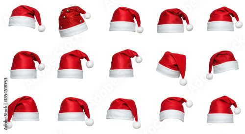 Festive Santa Hats Display: A collection of vibrant Santa Claus hats, each showcasing the iconic red and white design. These festive hats, symbols of holiday spirit, are arranged in a dynamic array. Free Download Festive Santa Hats Display: A collection of vibrant Santa Claus hats, each showcasing the iconic red and white design. These festive hats, symbols of holiday spirit, are arranged in a dynamic array. - GFXLoad