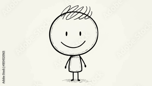 Simple Hand Drawn Smiling Cartoon Character.