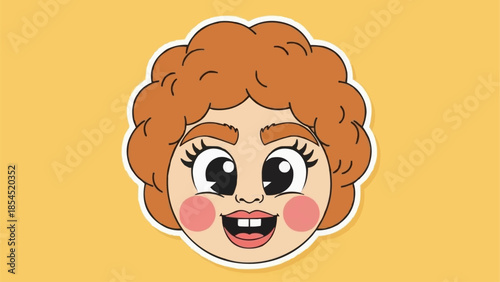 Cartoon Character Happy Female Face Portrait.