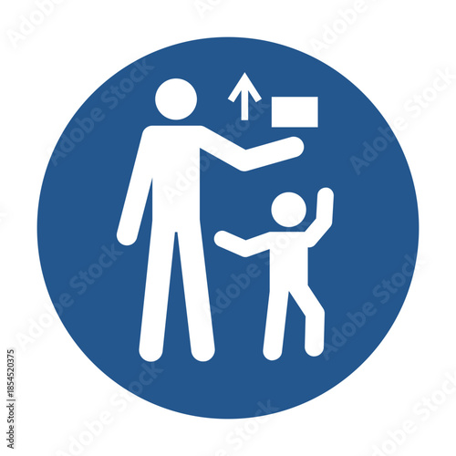 ISO 7010 M055 Keep Out of Reach of Children Safety Sign. Mandatory Safety Sign Child Protection Symbol.  Child Safety Mandatory Instruction Sign. Child Protection Instruction Icon. 