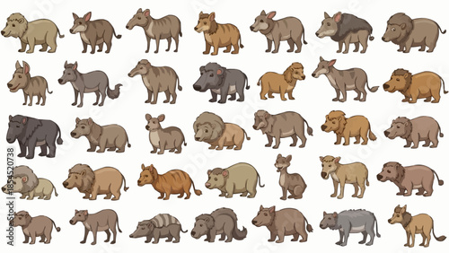 Collection of Rhinoceros Illustrations in Various Poses.