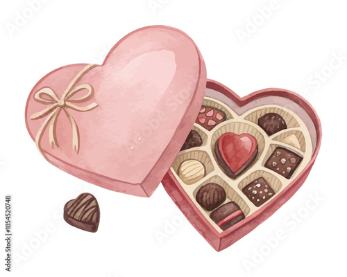 Heart Shaped Chocolate Box Watercolor Icon vector illustration 
