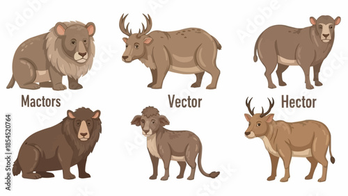 Collection of Various Brown Animals and Icons.