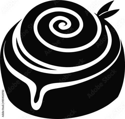 Black silhouette of a cinnamon roll on a white background.