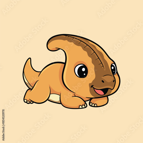 Cute Baby Parasaurolophus Dinosaur Cartoon Illustration, Kawaii Dino Character for Kids Nursery Design