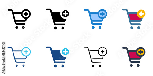 Add to cart icons set multiple style collection. Editable stroke 
