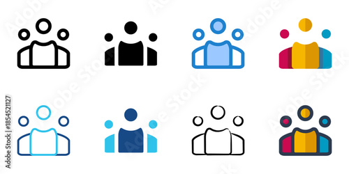 Users icons set multiple style collection. Editable stroke 
