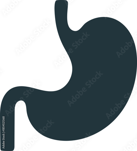 Vector illustration of a black silhouette of a human head icon and medical symbol art featuring a cartoon abdomen or stomach sign for healthcare design human body anatomy 