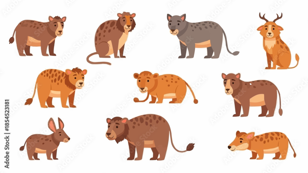 Obraz premium Collection of Various Wild Animals Illustrated.