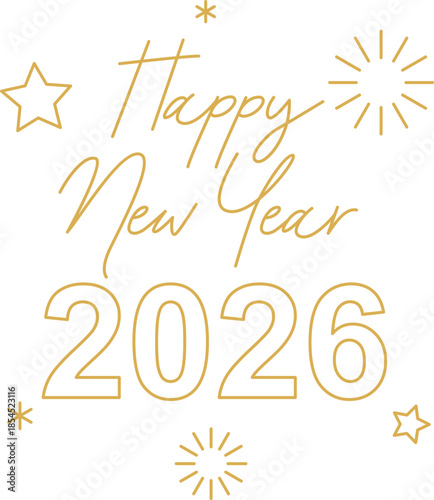 Happy New Year 2026 icon. Unique 2026 logo design template. Festive, dynamic, and fun concept for New Year's Eve, party invitations, celebration. Vector illustration for greeting card, invitation.