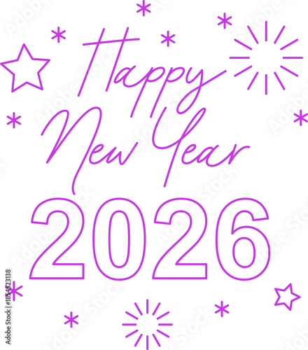 Happy New Year 2026 icon. Unique 2026 logo design template. Festive, dynamic, and fun concept for New Year's Eve, party invitations, celebration. Vector illustration for greeting card, invitation.