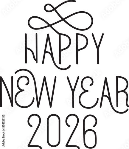 Happy New Year 2026 icon. Unique 2026 logo design template. Festive, dynamic, and fun concept for New Year's Eve, party invitations, celebration. Vector illustration for greeting card, invitation.