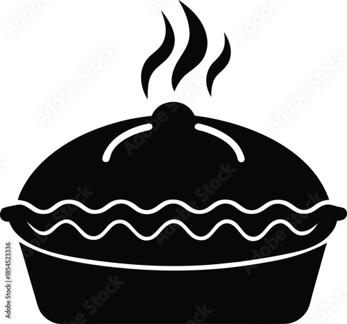 Black silhouette of a hot or freshly baked pie on a white background.