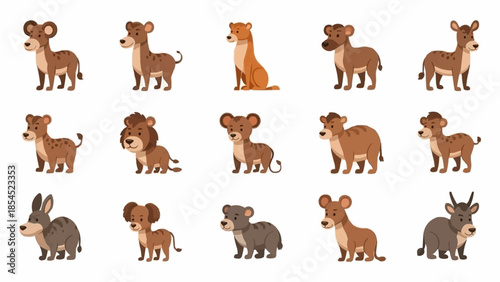 Collection of Various Cartoon Wild Animals.