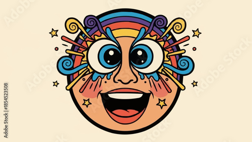 Vibrant Cartoon Face with Surreal Features.
