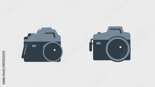 Simple graphic illustration displaying two vintage style camera icons side by side representing photography concepts or digital media tools