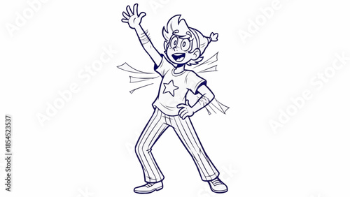 Young Girl in Superhero Costume Celebrating.