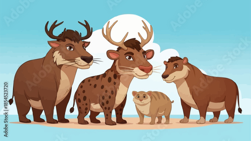 Family of cartoon deer standing together.