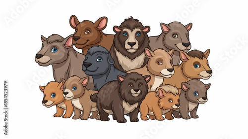 Group of Various Cartoon Animals Together.