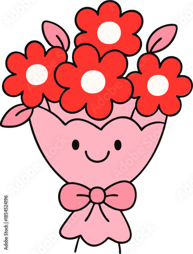 Cute bouquet of red flowers with smiling face, perfect for Valentine Day celebrations and gifts