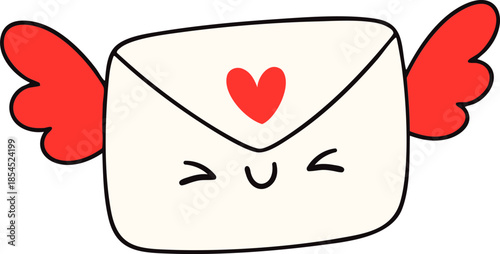 Cute envelope with wings and heart, symbolizing love and affection, perfect for Valentine Day celebrations