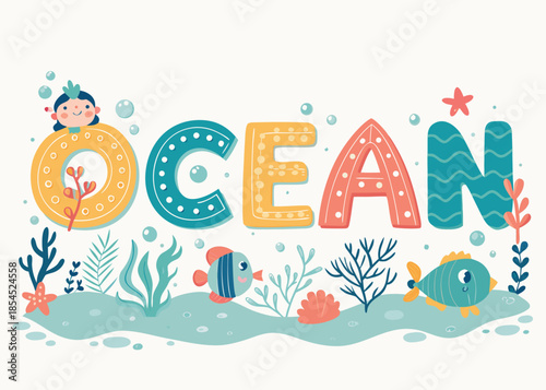Explore the vibrant ocean depths with playful fish and colorful coral, perfect for children's books and cheerful educational materials