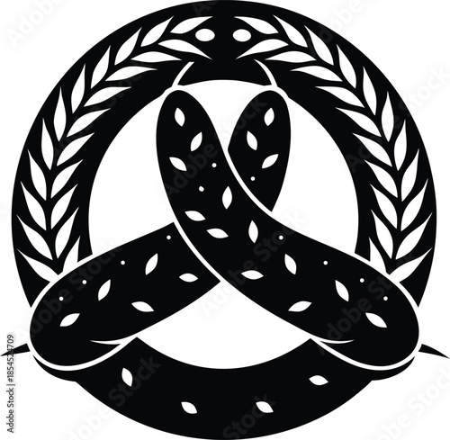 Black silhouette of a wheat pretzel on a white background.