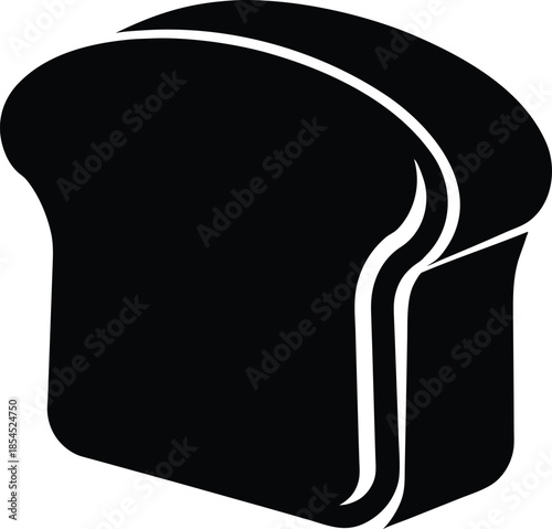 Black silhouette of slice of bread on a white background.