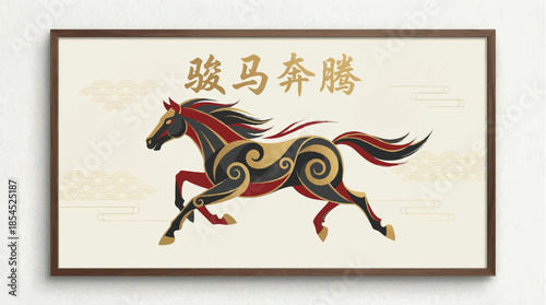 Chinese Galloping Horse Vector Art, Traditional Dragon Steed Graphic Design