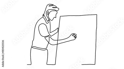 continuous line animation of business presentation during meeting