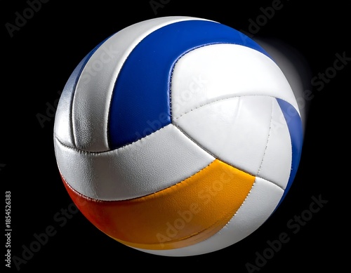 Close-up of a volleyball in motion, showcasing its vibrant design