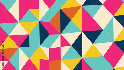 Colorful geometric abstract seamless pattern with bright triangles and polygons, modern playful mosaic background design perfect for fabric, wallpaper and decor