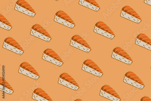 Salmon Nigiri Seamless Pattern Design for Fabric and Packaging Use