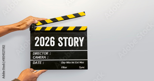 Story of the year 2026. storytelling text title on film slate