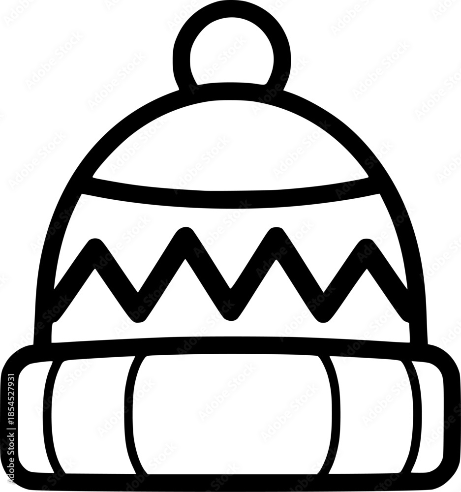 Obraz premium Cozy winter hat with zigzag pattern outline design 