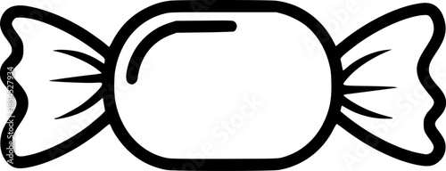 Minimalist candy icon with wrapper in simple black outline design
